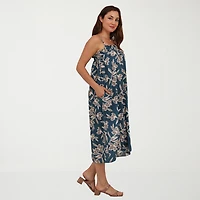 24seven Comfort Apparel Womens Square Neck Sleeveless Floral A-Line Dress