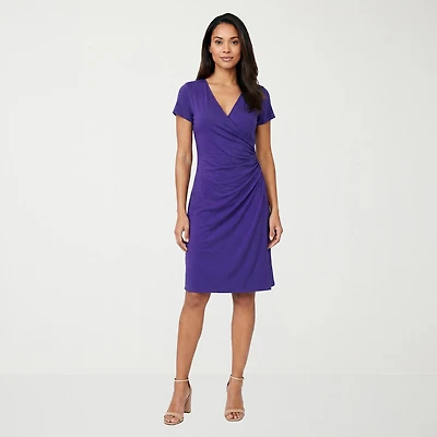 24seven Comfort Apparel Womens Short Sleeve Wrap Dress