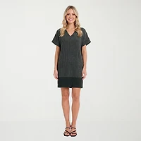 24seven Comfort Apparel Womens V Neck Short Sleeve Shift Dress