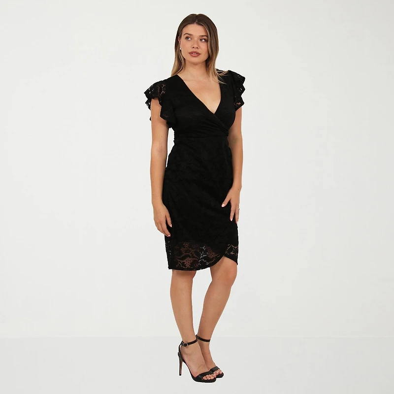 24seven Comfort Apparel Womens Midi V Neck Short Sleeve Casual Bodycon Dress