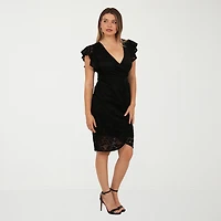 24seven Comfort Apparel Womens Midi V Neck Short Sleeve Casual Bodycon Dress