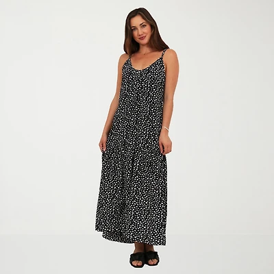24seven Comfort Apparel Womens Scoop Neck Sleeveless Dots A-Line Dress