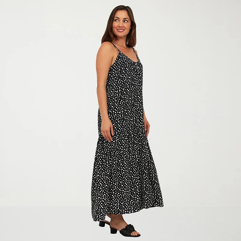 24seven Comfort Apparel Womens Scoop Neck Sleeveless Dots A-Line Dress