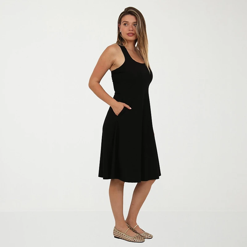 24seven Comfort Apparel Womens Scoop Neck Sleeveless A-Line Dress