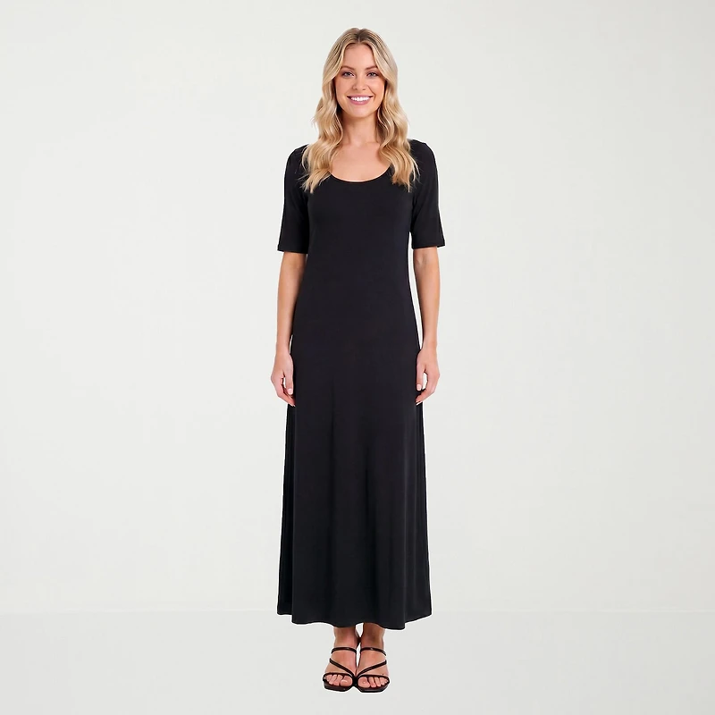 24seven Comfort Apparel Womens Scoop Neck Short Sleeve Maxi Dress