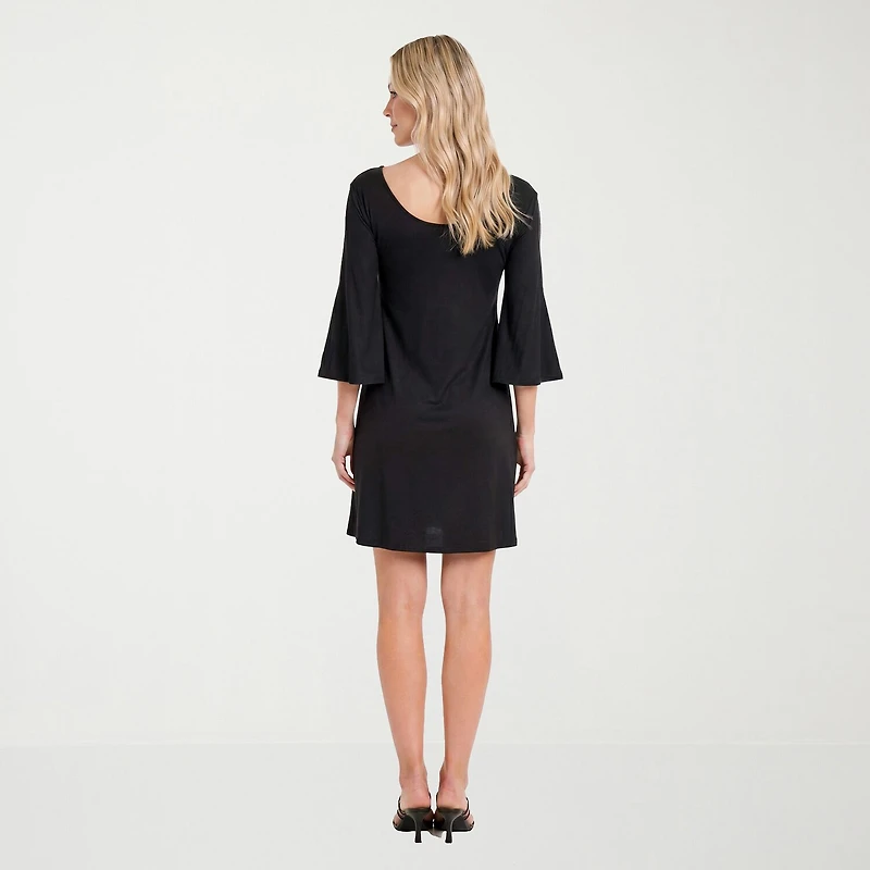 24seven Comfort Apparel Womens V Neck Elbow Sleeve Fit + Flare Dress