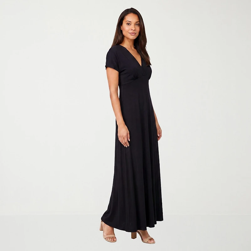 24seven Comfort Apparel Womens V Neck Short Sleeve Maxi Dress