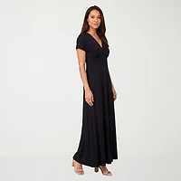 24seven Comfort Apparel Womens V Neck Short Sleeve Maxi Dress