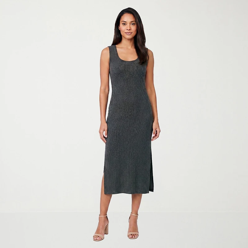 24seven Comfort Apparel Womens Midi Scoop Neck Sleeveless Casual Bodycon Dress