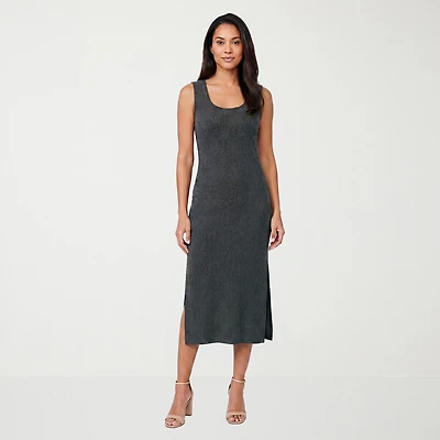 24seven Comfort Apparel Womens Midi Scoop Neck Sleeveless Casual Bodycon Dress