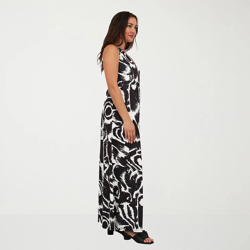 24seven Comfort Apparel Womens V Neck Sleeveless Paisley Empire Waist Dress