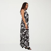 24seven Comfort Apparel Womens V Neck Sleeveless Paisley Empire Waist Dress