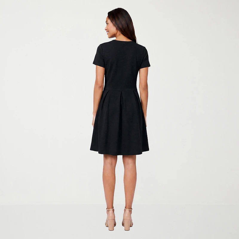 24seven Comfort Apparel Womens Scoop Neck Short Sleeve Fit + Flare Dress