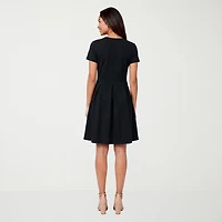24seven Comfort Apparel Womens Scoop Neck Short Sleeve Fit + Flare Dress