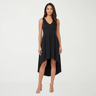 24seven Comfort Apparel Womens Midi V Neck Sleeveless Fit + Flare Dress