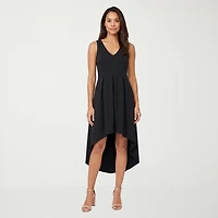 24seven Comfort Apparel Womens Midi V Neck Sleeveless Fit + Flare Dress