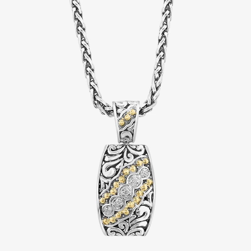 Effy Final Call Limited Quantities! Womens 1/10 CT. T.W. Natural White Diamond 18K Gold Over Silver Rectangular 18 Inch Pendant Necklace