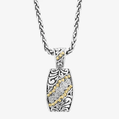 Effy Final Call Limited Quantities! Womens 1/10 CT. T.W. Natural White Diamond 18K Gold Over Silver Rectangular 18 Inch Pendant Necklace