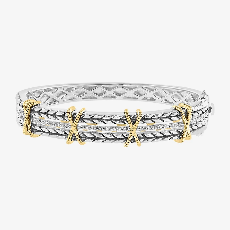 Effy Final Call Limited Quantities! Womens 1/8 CT. T.W. Natural White Diamond 18K Gold Over Silver Bangle Bracelet