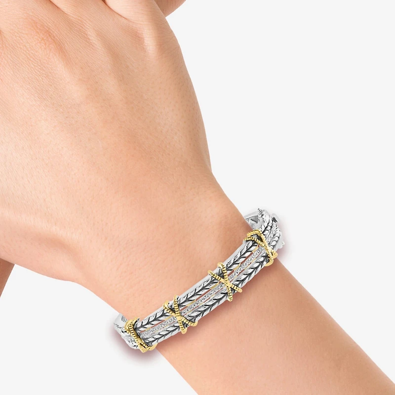 Effy Final Call Limited Quantities! Womens 1/8 CT. T.W. Natural White Diamond 18K Gold Over Silver Bangle Bracelet