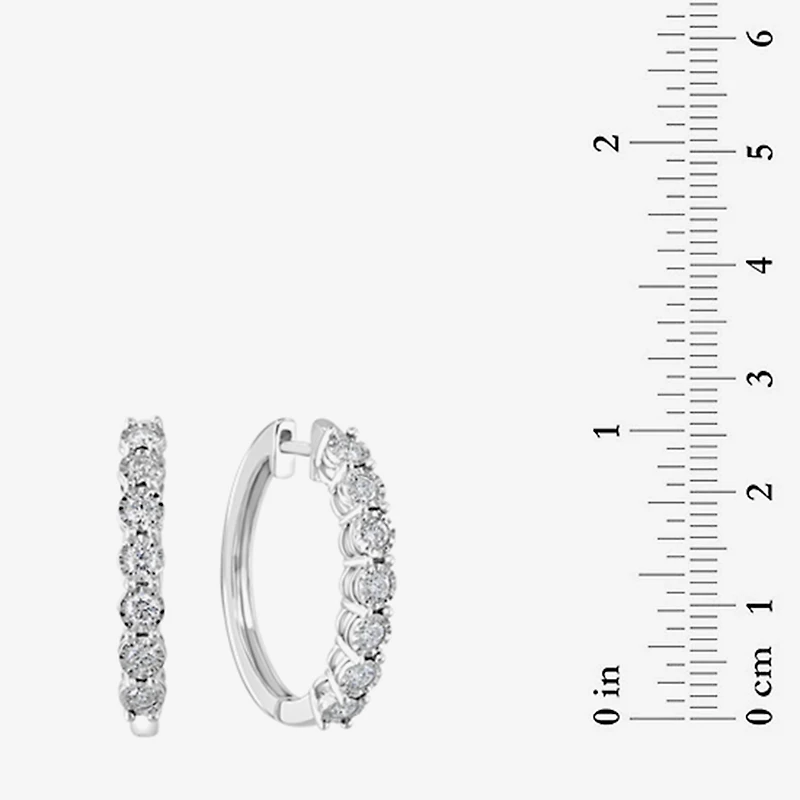 Effy Final Call Limited Quantities! Womens 1 CT. T.W. Natural White Diamond Sterling Silver 24.7mm Hoop Earrings
