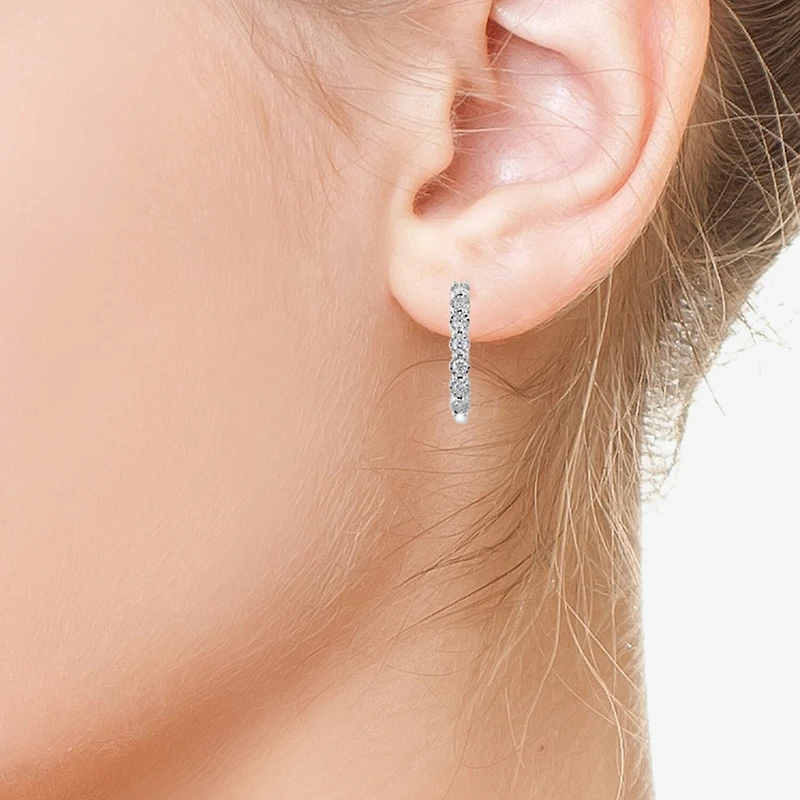 Effy Final Call Limited Quantities! Womens 1 CT. T.W. Natural White Diamond Sterling Silver 24.7mm Hoop Earrings
