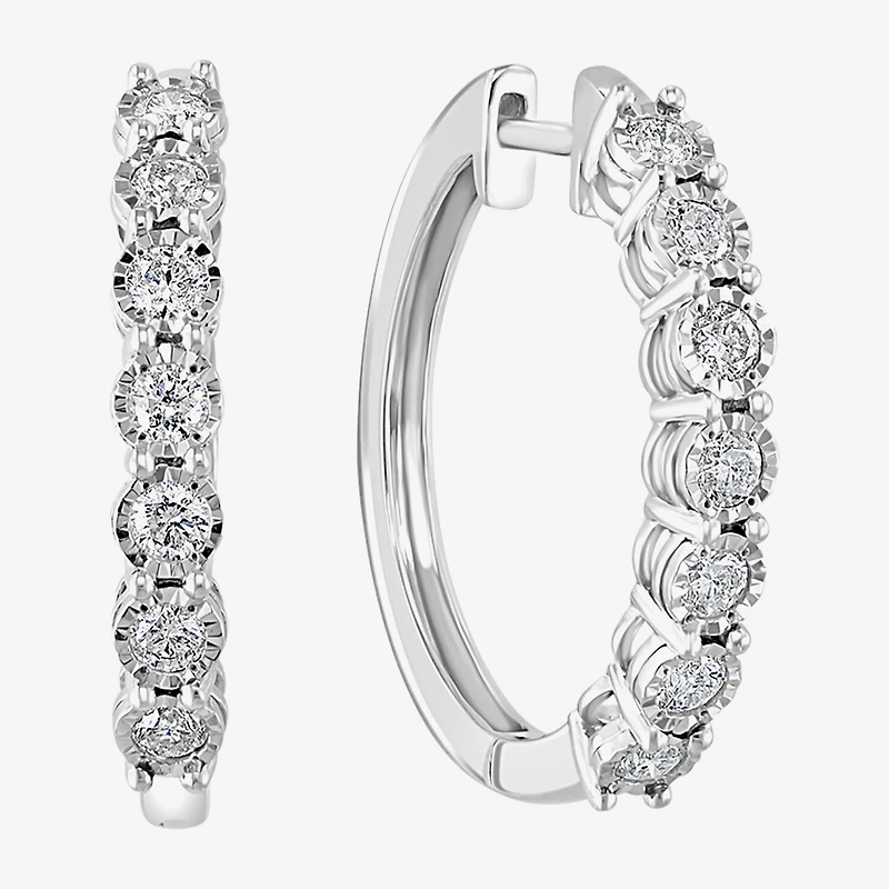 Effy Final Call Limited Quantities! Womens 1 CT. T.W. Natural White Diamond Sterling Silver 24.7mm Hoop Earrings