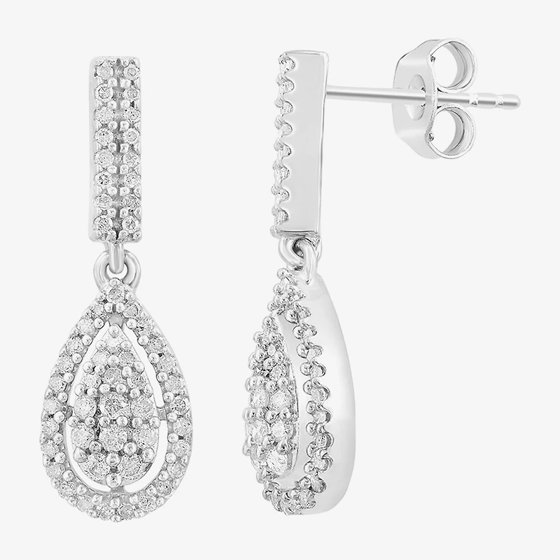 Effy Final Call Limited Quantities! Womens 1/2 CT. T.W. Natural White Diamond Sterling Silver Pear Drop Earrings