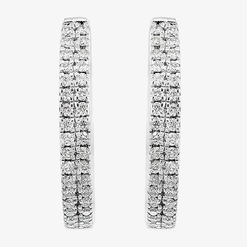 Effy Final Call Limited Quantities! Womens 1/5 CT. Natural White Diamond Sterling Silver 13.7mm Hoop Earrings