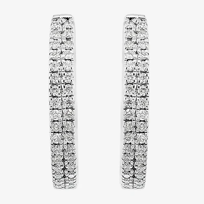 Effy Final Call Limited Quantities! Womens 1/5 CT. Natural White Diamond Sterling Silver 13.7mm Hoop Earrings
