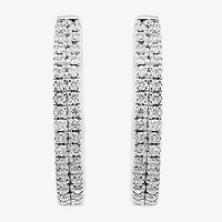 Effy Final Call Limited Quantities! Womens 1/5 CT. Natural White Diamond Sterling Silver 13.7mm Hoop Earrings