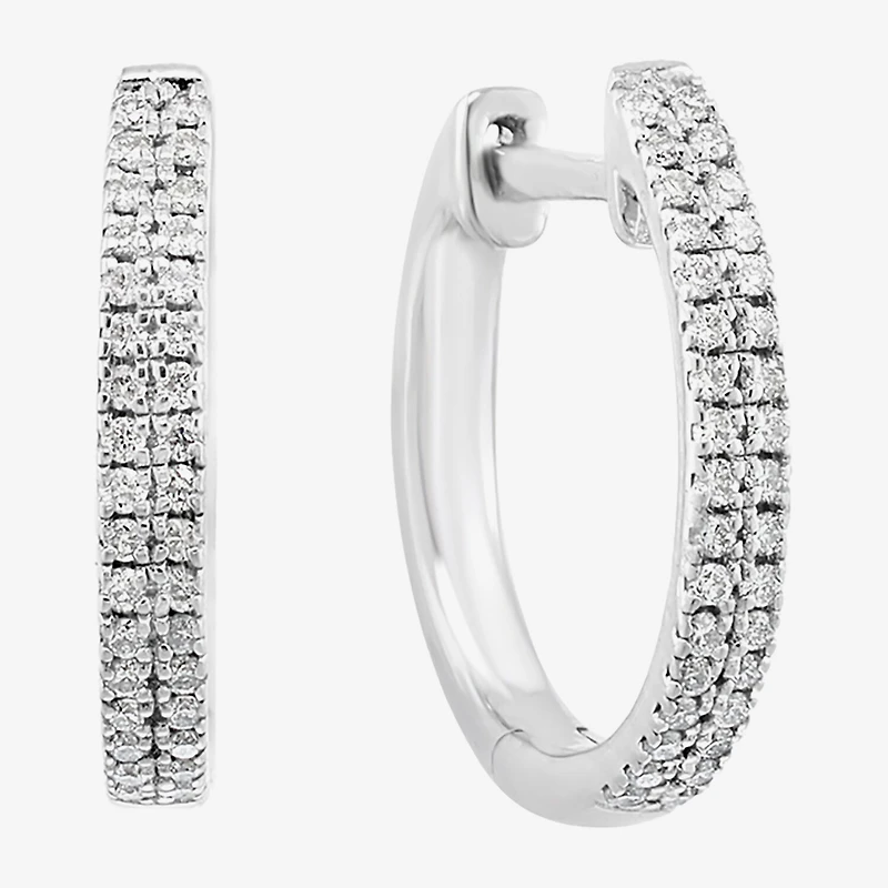 Effy Final Call Limited Quantities! Womens 1/5 CT. Natural White Diamond Sterling Silver 13.7mm Hoop Earrings