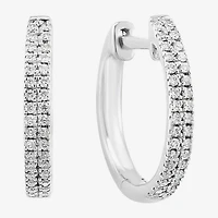 Effy Final Call Limited Quantities! Womens 1/5 CT. Natural White Diamond Sterling Silver 13.7mm Hoop Earrings