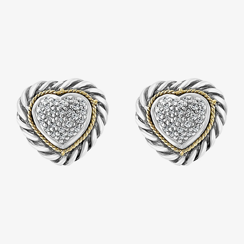 Effy Final Call Limited Quantities! 1/5 CT. Natural White Diamond 18K Gold Over Silver 10mm Heart Stud Earrings
