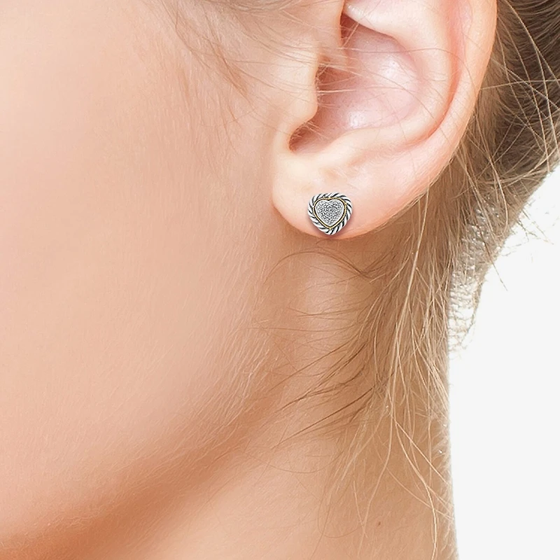 Effy Final Call Limited Quantities! 1/5 CT. Natural White Diamond 18K Gold Over Silver 10mm Heart Stud Earrings