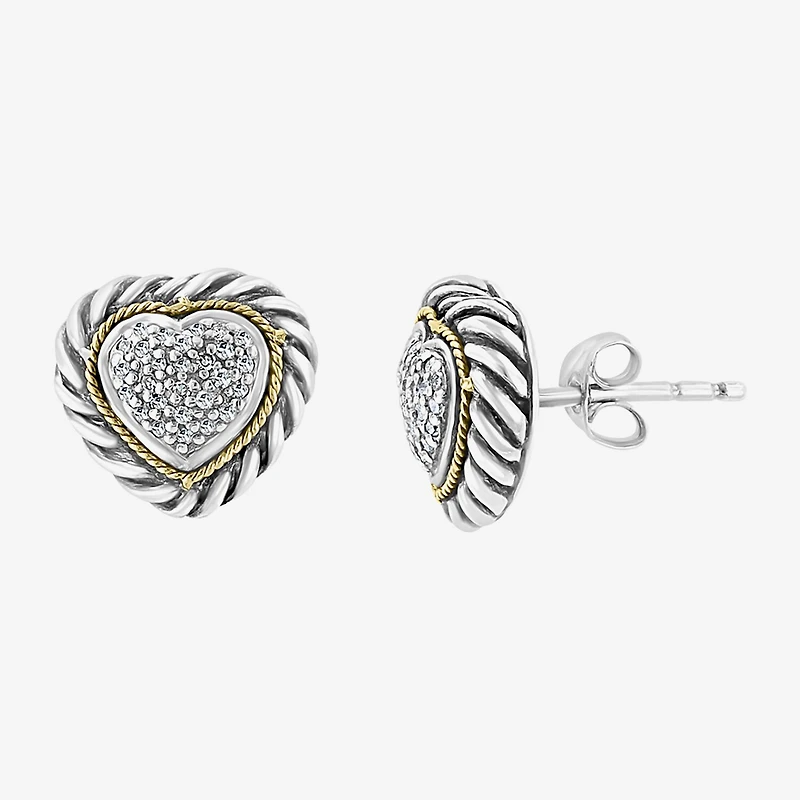 Effy Final Call Limited Quantities! 1/5 CT. Natural White Diamond 18K Gold Over Silver 10mm Heart Stud Earrings
