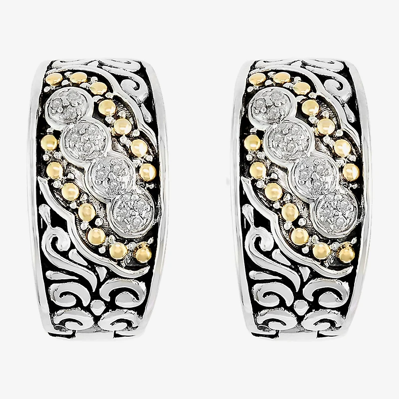 Effy Final Call Limited Quantities! Womens 1/8 CT. T.W. Natural White Diamond 18K Gold Over Silver 14.5mm Hoop Earrings
