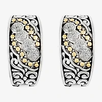 Effy Final Call Limited Quantities! Womens 1/8 CT. T.W. Natural White Diamond 18K Gold Over Silver 14.5mm Hoop Earrings