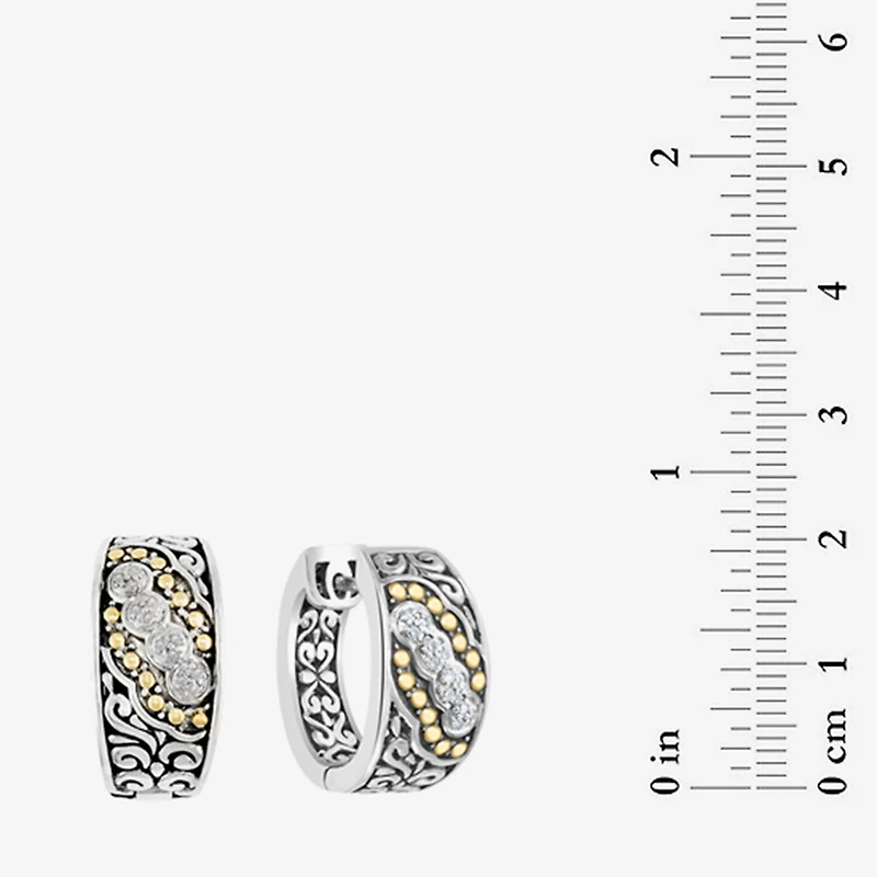 Effy Final Call Limited Quantities! Womens 1/8 CT. T.W. Natural White Diamond 18K Gold Over Silver 14.5mm Hoop Earrings