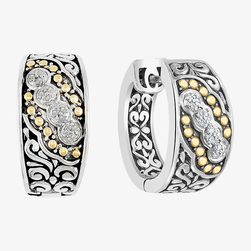Effy Final Call Limited Quantities! Womens 1/8 CT. T.W. Natural White Diamond 18K Gold Over Silver 14.5mm Hoop Earrings