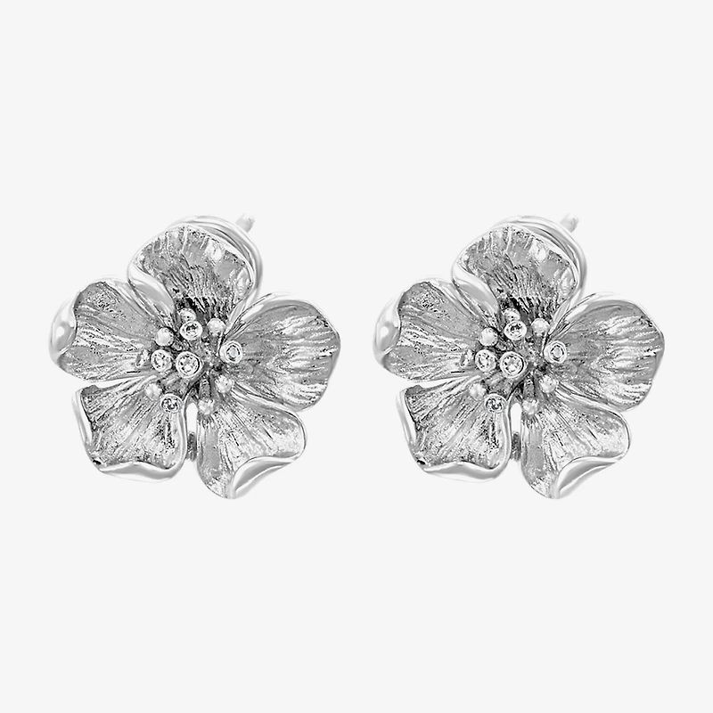 Effy Final Call Limited Quantities! Diamond Accent Natural White Diamond Sterling Silver 15mm Flower Stud Earrings