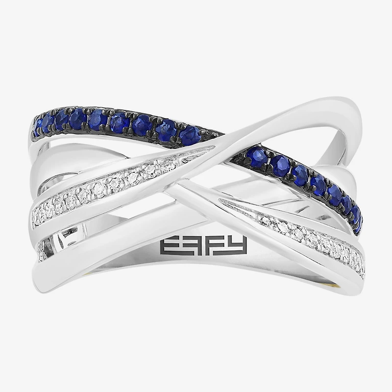 Effy Final Call Limited Quantities! Womens 2MM 1/10 CT. T.W. Genuine Blue Sapphire 14K White Gold Crossover Band