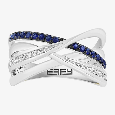 Effy Final Call Limited Quantities! Womens 2MM 1/10 CT. T.W. Genuine Blue Sapphire 14K White Gold Crossover Band