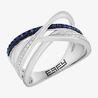 Effy Final Call Limited Quantities! Womens 2MM 1/10 CT. T.W. Genuine Blue Sapphire 14K White Gold Crossover Band