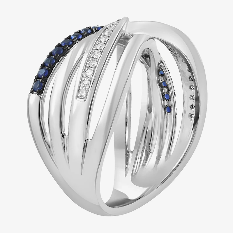 Effy Final Call Limited Quantities! Womens 2MM 1/10 CT. T.W. Genuine Blue Sapphire 14K White Gold Crossover Band