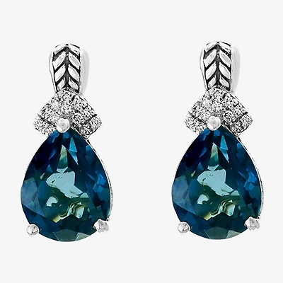Effy Final Call Limited Quantities! Diamond Accent Genuine Blue Topaz Sterling Silver 12mm Pear Stud Earrings