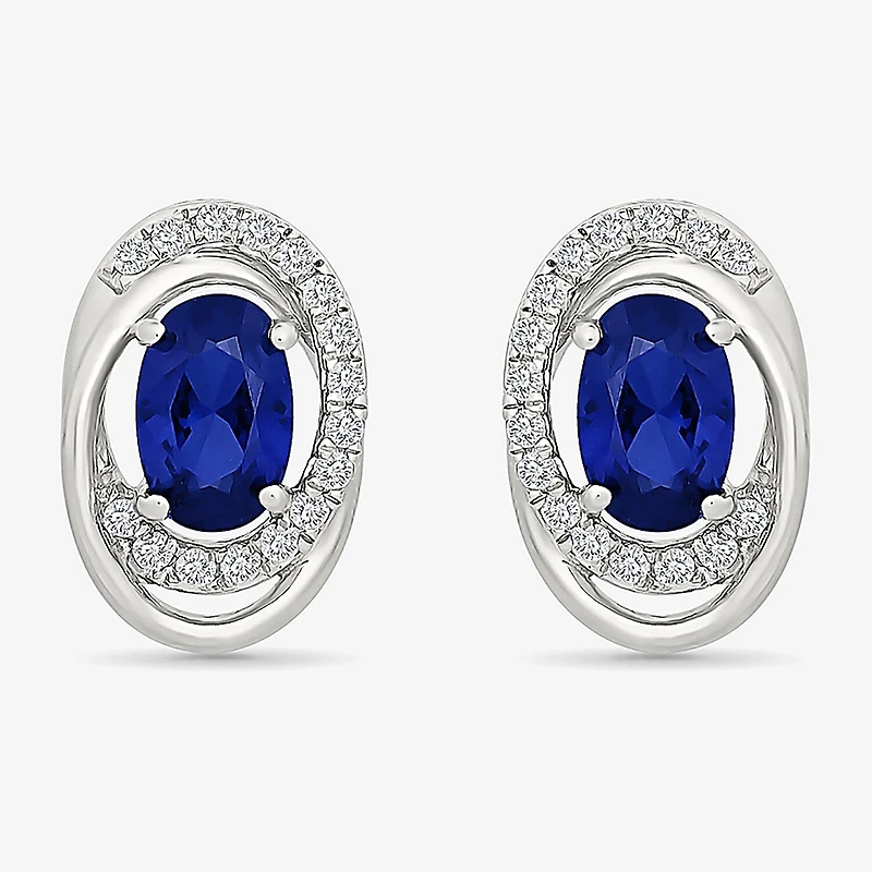 Lab Created Blue Sapphire Sterling Silver 12.5mm Oval Stud Earrings