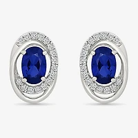 Lab Created Blue Sapphire Sterling Silver 12.5mm Oval Stud Earrings