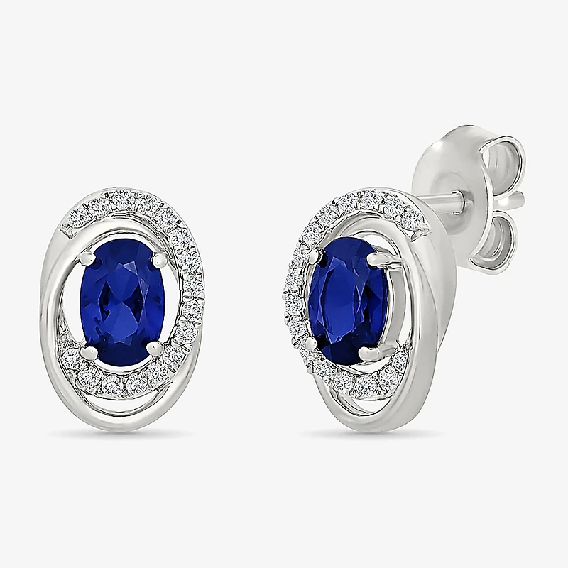 Lab Created Blue Sapphire Sterling Silver 12.5mm Oval Stud Earrings