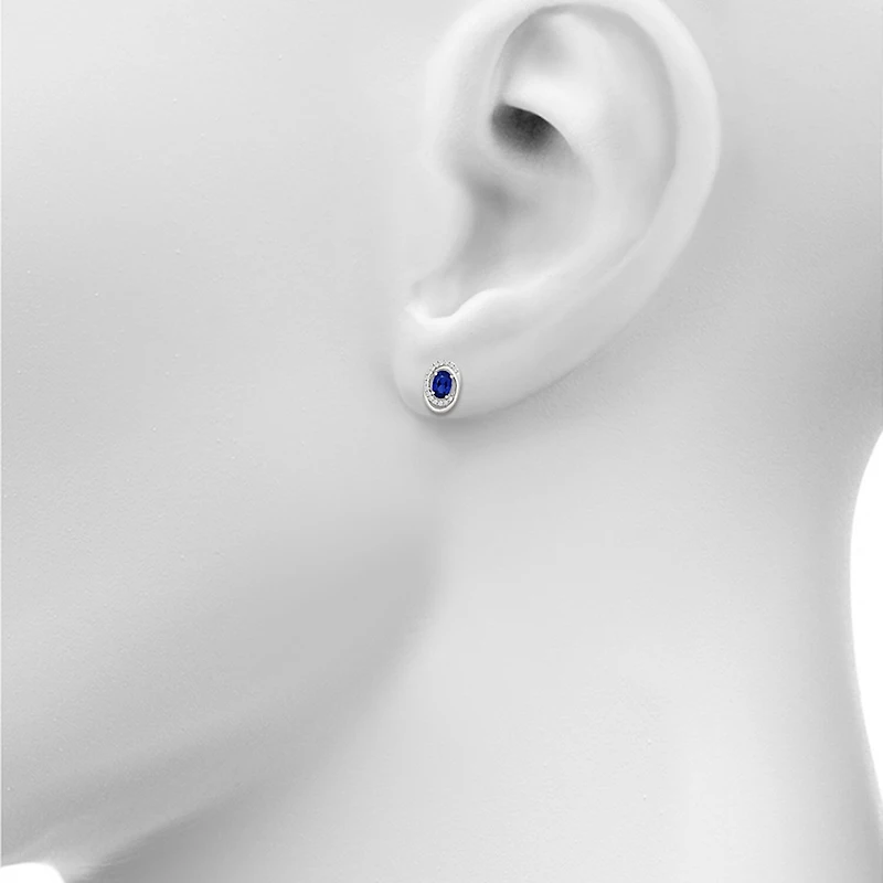 Lab Created Blue Sapphire Sterling Silver 12.5mm Oval Stud Earrings